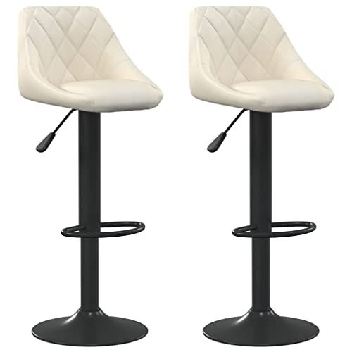 SDWEHO7 Barhocker 2er Set, Gepolsterter Stuhl, Drehstühle mit Rückenlehne, höhenverstellbare Wohnzimmerstühle für Esszimmer, 46x44x(82-103) cm Creme Samt von SDWEHO7