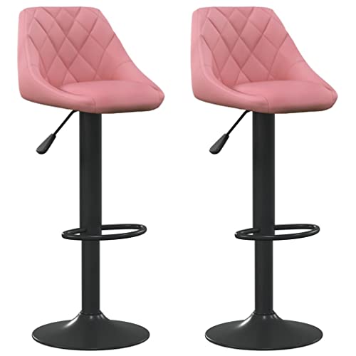 SDWEHO7 Barhocker 2er Set, Gepolsterter Stuhl, Drehstühle mit Rückenlehne, höhenverstellbare Wohnzimmerstühle für Esszimmer, 46x44x(82-103) cm Rosa Samt von SDWEHO7
