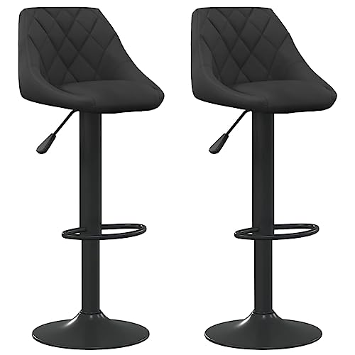SDWEHO7 Barhocker 2er Set, Gepolsterter Stuhl, Drehstühle mit Rückenlehne, höhenverstellbare Wohnzimmerstühle für Esszimmer, 46x44x(82-103) cm Schwarz Samt von SDWEHO7