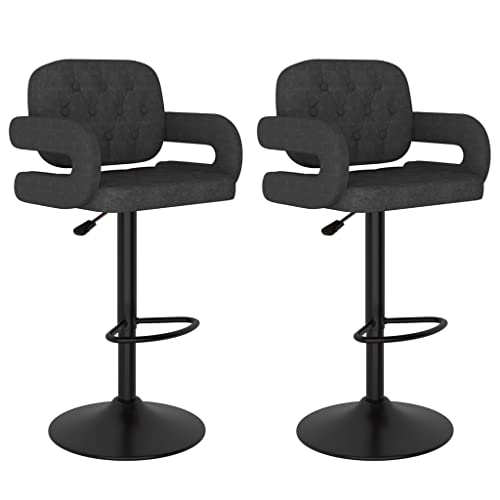 SDWEHO7 Barhocker 2er Set, Gepolsterter Stuhl, Küchenstühle mit Rückenlehne und Fußstütze, höhenverstellbar Tresenhocker, 58x50x(93-115) cm Dunkelgrau Stoff von SDWEHO7