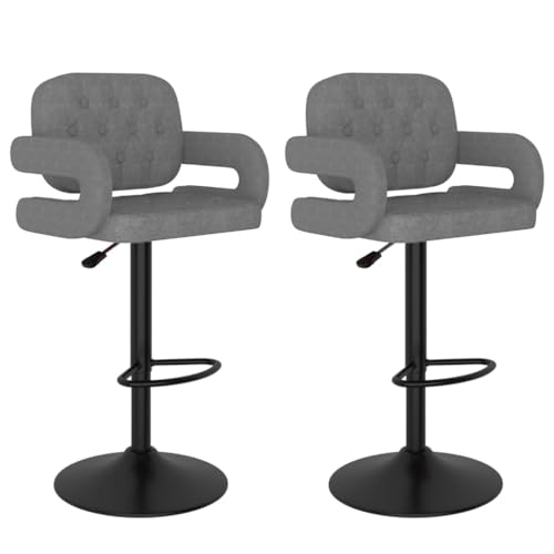 SDWEHO7 Barhocker 2er Set, Gepolsterter Stuhl, Küchenstühle mit Rückenlehne und Fußstütze, höhenverstellbar Tresenhocker, 58x50x(93-115) cm Hellgrau Stoff von SDWEHO7