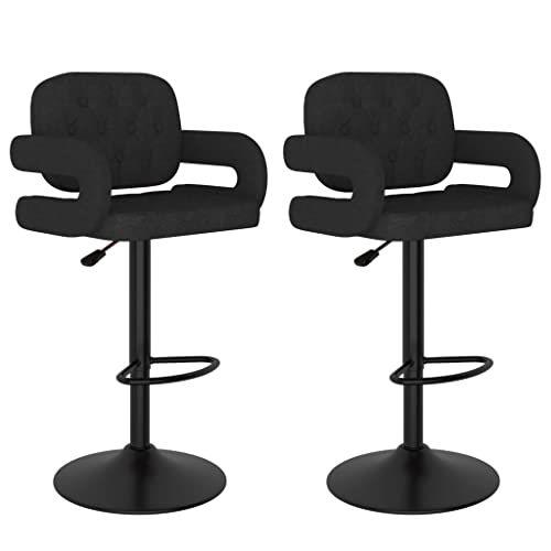 SDWEHO7 Barhocker 2er Set, Gepolsterter Stuhl, Küchenstühle mit Rückenlehne und Fußstütze, höhenverstellbar Tresenhocker, 58x50x(93-115) cm Schwarz Stoff von SDWEHO7