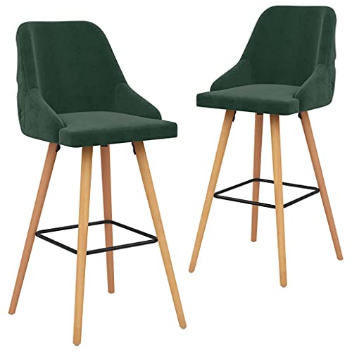 SDWEHO7 Barhocker 2er Set, Gepolsterter Stuhl mit Rückenlehne und Fußstütze für Bar, Esszimmer, Bistro, Café, Robust und stabil, 48x55x106 cm Dunkelgrün Samt von SDWEHO7