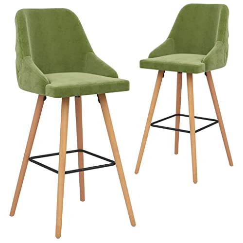 SDWEHO7 Barhocker 2er Set, Gepolsterter Stuhl mit Rückenlehne und Fußstütze für Bar, Esszimmer, Bistro, Café, Robust und stabil, 48x55x106 cm Hellgrün Samt von SDWEHO7