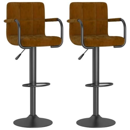 SDWEHO7 Barhocker 2er Set, Höhenverstellbare Drehbare Barstühl, Esshocker mit Rückenlehne und Armlehne für Bar, Theke und Küche, 48x47x(90-111) cm Braun Samt von SDWEHO7