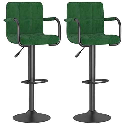 SDWEHO7 Barhocker 2er Set, Höhenverstellbare Drehbare Barstühl, Esshocker mit Rückenlehne und Armlehne für Bar, Theke und Küche, 48x47x(90-111) cm Dunkelgrün Samt von SDWEHO7