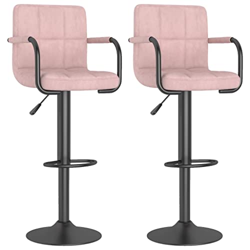 SDWEHO7 Barhocker 2er Set, Höhenverstellbare Drehbare Barstühl, Esshocker mit Rückenlehne und Armlehne für Bar, Theke und Küche, 48x47x(90-111) cm Rosa Samt von SDWEHO7