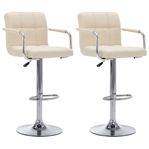 SDWEHO7 Barhocker 2er Set, Höhenverstellbare Drehbare Barstühl, Esshocker mit Rückenlehne und Armlehne für Bar, Theke und Küche, 53x52x(92-112) cm Creme Stoff von SDWEHO7