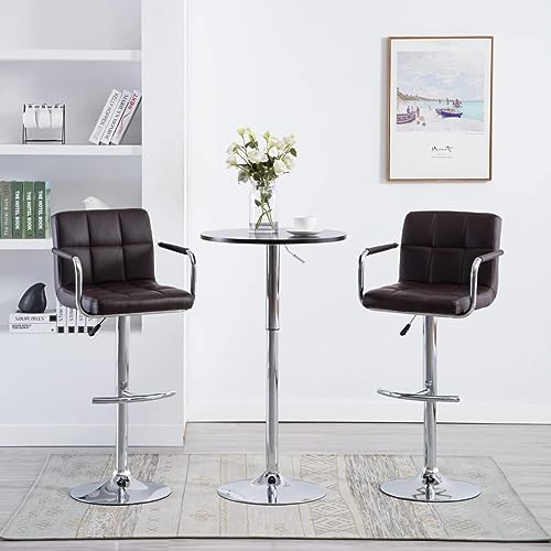 SDWEHO7 Barhocker 2er Set, Höhenverstellbare Drehbare Barstühl, Esshocker mit Rückenlehne und Armlehne für Bar und Küche, 46x49x(93-113) cm Braun Kunstleder von SDWEHO7