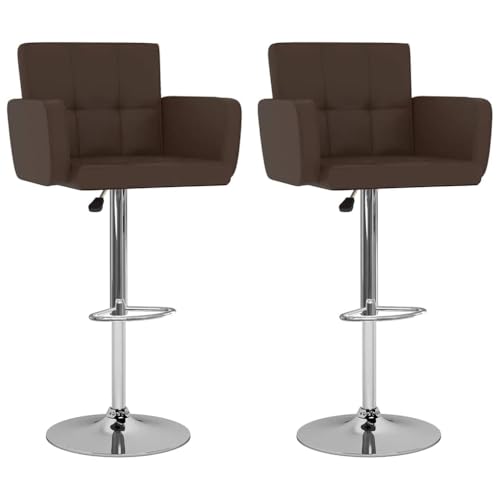 SDWEHO7 Barhocker 2er Set, Höhenverstellbare Drehbare Barstühl, Esshocker mit Rückenlehne und Armlehne für Bar und Küche, 50x46x(93-115) cm Braun Kunstleder von SDWEHO7