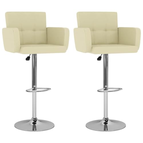 SDWEHO7 Barhocker 2er Set, Höhenverstellbare Drehbare Barstühl, Esshocker mit Rückenlehne und Armlehne für Bar und Küche, 50x46x(93-115) cm Creme Kunstleder von SDWEHO7