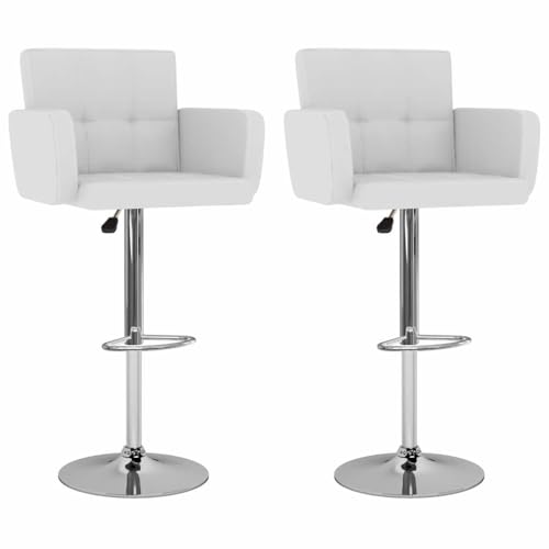 SDWEHO7 Barhocker 2er Set, Höhenverstellbare Drehbare Barstühl, Esshocker mit Rückenlehne und Armlehne für Bar und Küche, 50x46x(93-115) cm Weiß Kunstleder von SDWEHO7