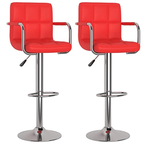 SDWEHO7 Barhocker 2er Set, Höhenverstellbare Drehbare Barstühl, Esshocker mit Rückenlehne und Armlehne für Bar undTheke, 48x47x(90-111) cm Rot Kunstleder von SDWEHO7