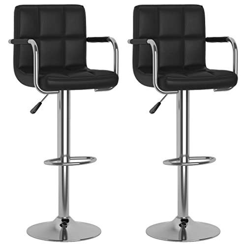 SDWEHO7 Barhocker 2er Set, Höhenverstellbare Drehbare Barstühl, Esshocker mit Rückenlehne und Armlehne für Bar undTheke, 48x47x(90-111) cm Schwarz Kunstleder von SDWEHO7