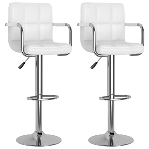 SDWEHO7 Barhocker 2er Set, Höhenverstellbare Drehbare Barstühl, Esshocker mit Rückenlehne und Armlehne für Bar undTheke, 48x47x(90-111) cm Weiß Kunstleder von SDWEHO7