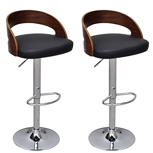 SDWEHO7 Barhocker 2er Set, Höhenverstellbare Drehbare Barstühl, Esshocker mit Rückenlehne und Fußstütze für Bar, Theke und Küche, 46.5x45.5X(79-101) cm Bugholz von SDWEHO7