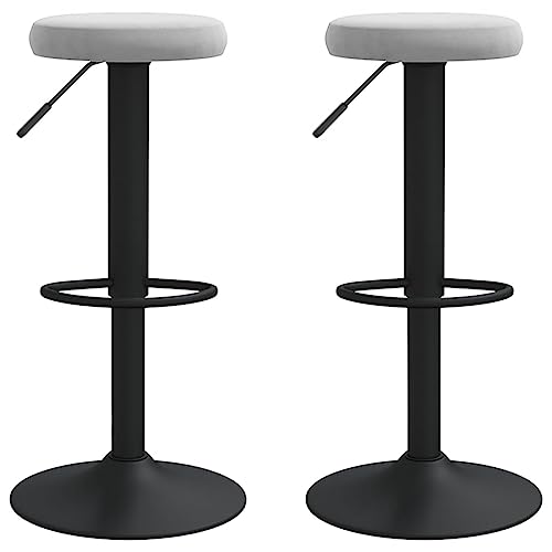 SDWEHO7 Barhocker 2er Set, Höhenverstellbare Drehbare Barstühl, Küchenstühle mit Fußstütze für Esszimmer, Tresen, Bistro, Robust, 31x(58-78) cm Hellgrau Samt von SDWEHO7