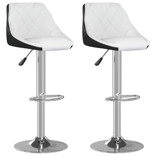 SDWEHO7 Barhocker 2er Set, Höhenverstellbare Drehbare Barstühl, Küchenstühle mit Rückenlehne und Fußstütze, 46x44x(82-103) cm Weiß und Schwarz Kunstleder von SDWEHO7