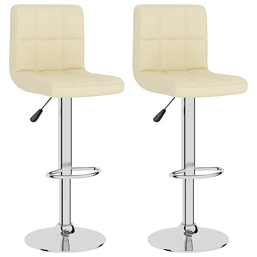 SDWEHO7 Barhocker 2er Set, Höhenverstellbare Drehbare Barstühl, Küchenstühle mit Rückenlehne und Fußstütze für Esszimmer, 40 x 47 x (90-111) cm Creme Stoff von SDWEHO7