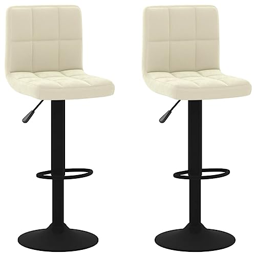 SDWEHO7 Barhocker 2er Set, Höhenverstellbare Drehbare Barstühl, Küchenstühle mit Rückenlehne und Fußstütze für Esszimmer, 40x47x(90-111) cm Creme Samt von SDWEHO7