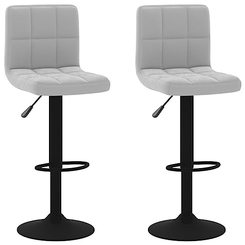 SDWEHO7 Barhocker 2er Set, Höhenverstellbare Drehbare Barstühl, Küchenstühle mit Rückenlehne und Fußstütze für Esszimmer, 40x47x(90-111) cm Hellgrau Samt von SDWEHO7