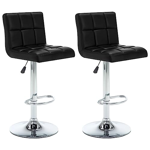 SDWEHO7 Barhocker 2er Set, Höhenverstellbare Drehbare Barstühl, Küchenstühle mit Rückenlehne und Fußstütze für Esszimmer, 40x47x(90-111) cm Schwarz Kunstleder von SDWEHO7