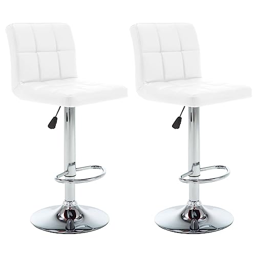 SDWEHO7 Barhocker 2er Set, Höhenverstellbare Drehbare Barstühl, Küchenstühle mit Rückenlehne und Fußstütze für Esszimmer, 40x47x(90-111) cm Weiß Kunstleder von SDWEHO7