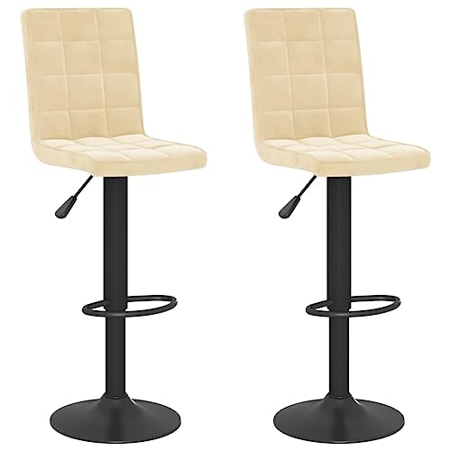 SDWEHO7 Barhocker 2er Set, Höhenverstellbare Drehbare Barstühl, Küchenstühle mit Rückenlehne und Fußstütze für Esszimmer, 40x52x(102.5-124.5) cm Creme Samt von SDWEHO7