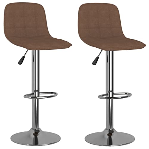 SDWEHO7 Barhocker 2er Set, Höhenverstellbare Drehbare Barstühl, Küchenstühle mit Rückenlehne und Fußstütze für Esszimmer, 42.5x45x(84-105) cm Braun Stoff von SDWEHO7