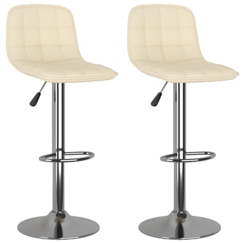 SDWEHO7 Barhocker 2er Set, Höhenverstellbare Drehbare Barstühl, Küchenstühle mit Rückenlehne und Fußstütze für Esszimmer, 42.5x45x(84-105) cm Creme Stoff von SDWEHO7