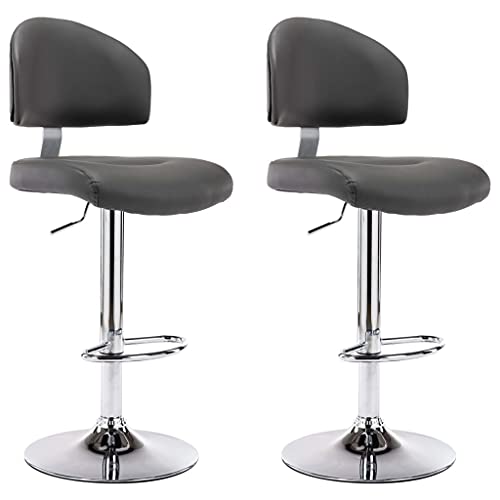SDWEHO7 Barhocker 2er Set, Höhenverstellbare Drehbare Barstühl, Küchenstühle mit Rückenlehne und Fußstütze für Esszimmer, 43x47x(98-119) cm Grau Kunstleder von SDWEHO7