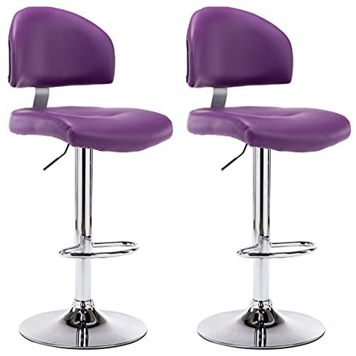 SDWEHO7 Barhocker 2er Set, Höhenverstellbare Drehbare Barstühl, Küchenstühle mit Rückenlehne und Fußstütze für Esszimmer, 43x47x(98-119) cm Lila Kunstleder von SDWEHO7