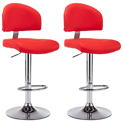 SDWEHO7 Barhocker 2er Set, Höhenverstellbare Drehbare Barstühl, Küchenstühle mit Rückenlehne und Fußstütze für Esszimmer, 43x47x(98-119) cm Rot Kunstleder von SDWEHO7