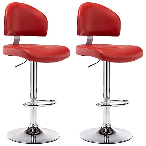 SDWEHO7 Barhocker 2er Set, Höhenverstellbare Drehbare Barstühl, Küchenstühle mit Rückenlehne und Fußstütze für Esszimmer, 43x47x(98-119) cm Weinrot Kunstleder von SDWEHO7