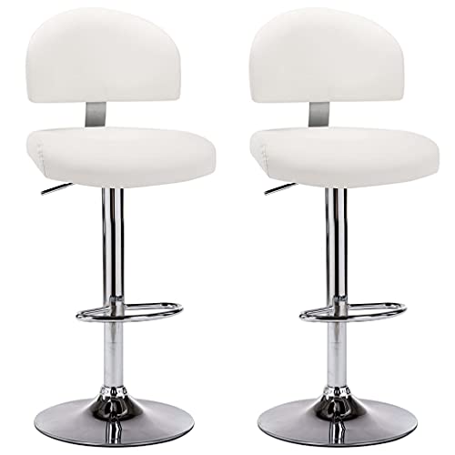 SDWEHO7 Barhocker 2er Set, Höhenverstellbare Drehbare Barstühl, Küchenstühle mit Rückenlehne und Fußstütze für Esszimmer, 43x47x(98-119) cm Weiß Kunstleder von SDWEHO7