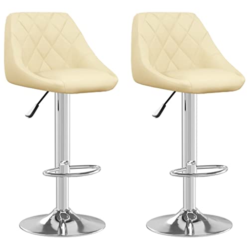 SDWEHO7 Barhocker 2er Set, Höhenverstellbare Drehbare Barstühl, Küchenstühle mit Rückenlehne und Fußstütze für Esszimmer, 44x46x(82-103) cm Creme Kunstleder von SDWEHO7