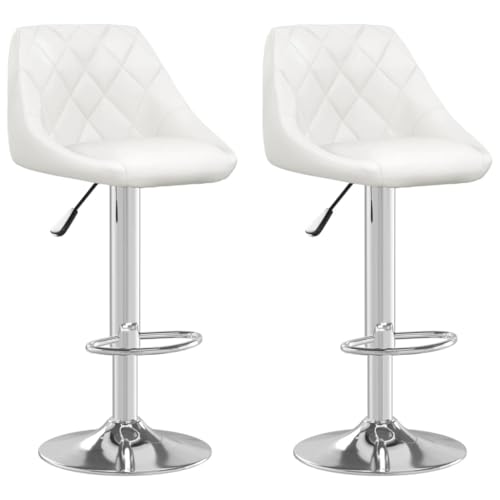 SDWEHO7 Barhocker 2er Set, Höhenverstellbare Drehbare Barstühl, Küchenstühle mit Rückenlehne und Fußstütze für Esszimmer, 44x46x(82-103) cm Weiß Kunstleder von SDWEHO7