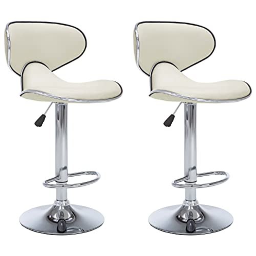 SDWEHO7 Barhocker 2er Set, Höhenverstellbare Drehbare Barstühl, Küchenstühle mit Rückenlehne und Fußstütze für Esszimmer, 50x46x(87-108) cm Creme Kunstleder von SDWEHO7