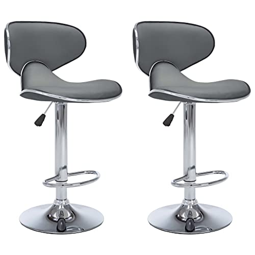 SDWEHO7 Barhocker 2er Set, Höhenverstellbare Drehbare Barstühl, Küchenstühle mit Rückenlehne und Fußstütze für Esszimmer, 50x46x(87-108) cm Grau Kunstleder von SDWEHO7