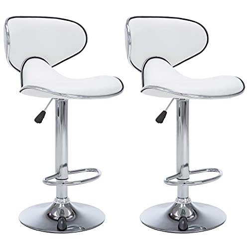SDWEHO7 Barhocker 2er Set, Höhenverstellbare Drehbare Barstühl, Küchenstühle mit Rückenlehne und Fußstütze für Esszimmer, 50x46x(87-108) cm Weiß Kunstleder von SDWEHO7
