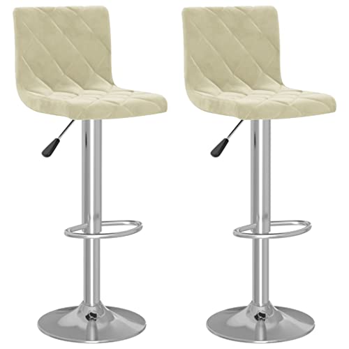SDWEHO7 Barhocker 2er Set, Höhenverstellbare Drehbare Barstühl, Küchenstühle mit Rückenlehne und Fußstütze für Esszimmer, Tresen, 40x43x(90-111) cm Creme Samt von SDWEHO7