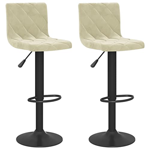 SDWEHO7 Barhocker 2er Set, Höhenverstellbare Drehbare Barstühl, Küchenstühle mit Rückenlehne und Fußstütze für Esszimmer, Tresen, 40x43x(90-111) cm Creme Samt von SDWEHO7
