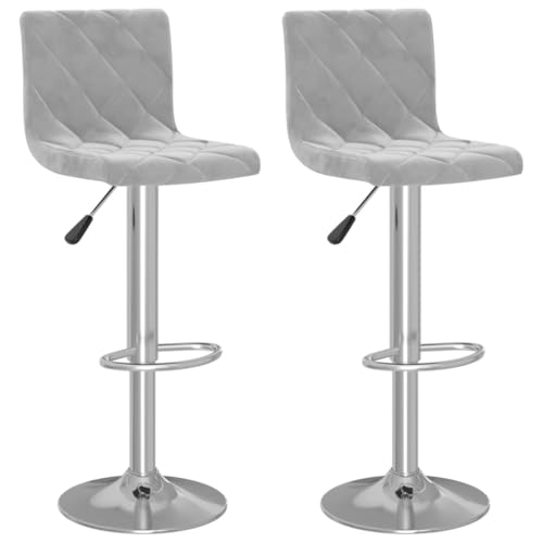 SDWEHO7 Barhocker 2er Set, Höhenverstellbare Drehbare Barstühl, Küchenstühle mit Rückenlehne und Fußstütze für Esszimmer, Tresen, 40x43x(90-111) cm Hellgrau Samt von SDWEHO7
