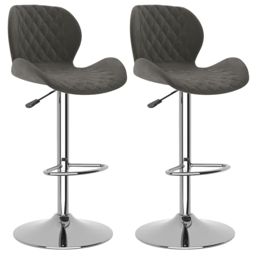 SDWEHO7 Barhocker 2er Set, Höhenverstellbare Drehbare Barstühl, Küchenstühle mit Rückenlehne und Fußstütze für Esszimmer, Tresen, 48x51x(89-111) cm Dunkelgrau Samt von SDWEHO7