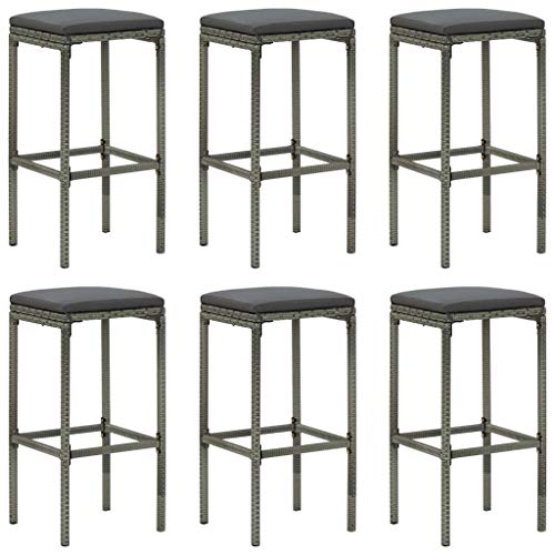 SDWEHO7 Barhocker mit Kissen 6 STK, Gartenstuhl im Freien, Tresenhocker, Barstuhl für Küche, Bistro, Robust und langlebig, 38x38x76 cm Grau Poly Rattan SDWEHO7 Barhocker mit Kissen 6 STK, Gartenstuhl im Freien, Tresenhocker, Barstuhl für Küche, Bistro, Robust und langlebig, 38x38x76 cm Grau Poly Rattan von SDWEHO7