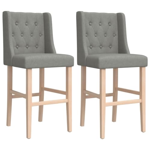 SDWEHO7 Barstühl 2er Set, Gepolsterter Stuhl mit Rückenlehne & Fußstütze für Bistro Esszimmer und Bar, 45x51.5x113 cm Massivholz Gummibaum und Hellgrau Stoff von SDWEHO7
