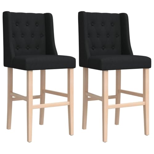 SDWEHO7 Barstühl 2er Set, Gepolsterter Stuhl mit Rückenlehne & Fußstütze für Bistro Esszimmer und Bar, 45x51.5x113 cm Massivholz Gummibaum und Schwarz Stoff von SDWEHO7