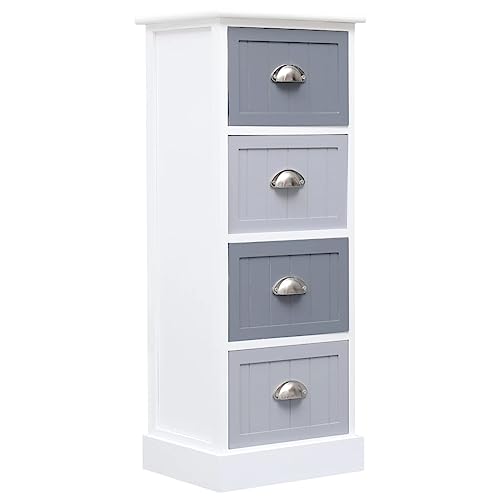 Beistellschrank mit 4 Schubladen, Badschrank, Sideboard für Wohnzimmer, Schlafzimmer, Flur, 35x30x90 cm Massivholz Paulownia Weiß und Grau von SDWEHO7