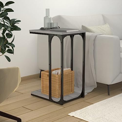 SDWEHO7 Beistelltisch mit Ablage, C-Form, Kaffeetisch für Kaffee und Laptop, Grau Sonoma 40x30x60 cm Holzwerkstoff von SDWEHO7