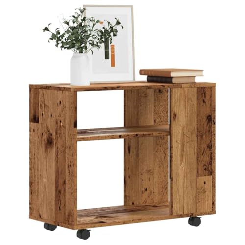 SDWEHO7 Beistelltisch mit Rollen, Nachttisch mit 2 Ablagen, Kleiner Tisch, für Wohnzimmer, Schlafzimmer, Büro, Altholz-Optik 70x35x55 cm Holzwerkstoff von SDWEHO7